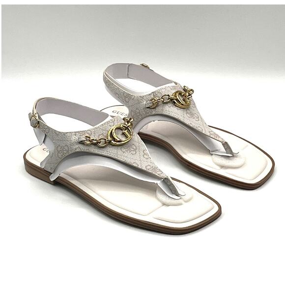 GUESS WOMENS RISSY T STRAP LOGO GOLD HARDWARE SANDAL IVORY SIZE 11M - Picture 2 of 12